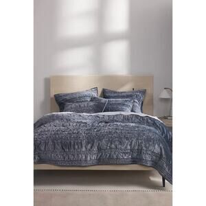 Anthropologie Lustered Velvet Alastair Quilt Queen Blue New
